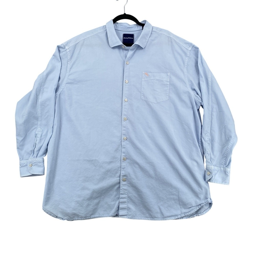 Tommy Bahama Shirt Men 2XB Blue Cotton Silk Long Sleeve Solid Button Up Big Tall